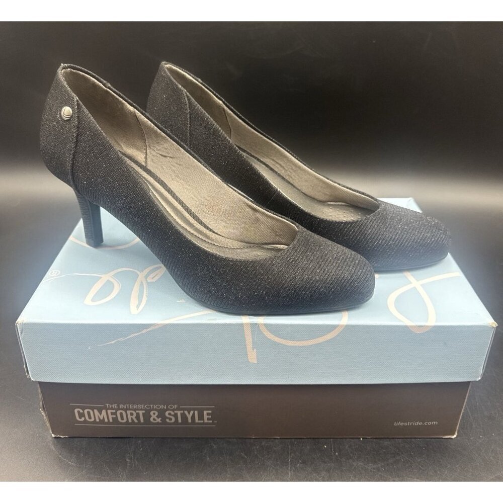 LifeStride Womens Parigi Black Shimmer Heels Pumps Shoes 8.5 Business Party